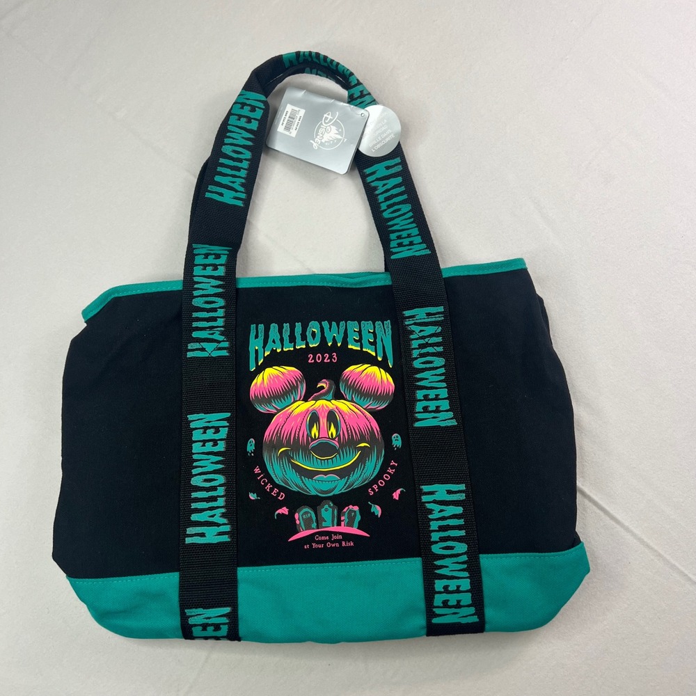 Disney Parks 2023 Halloween Mickey Pumpkin Glow In The Dark 18" Tote Bag NWT